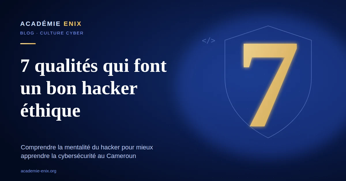 Un grand 7 doré dans un bouclier, aux couleurs de l'Académie ENIX